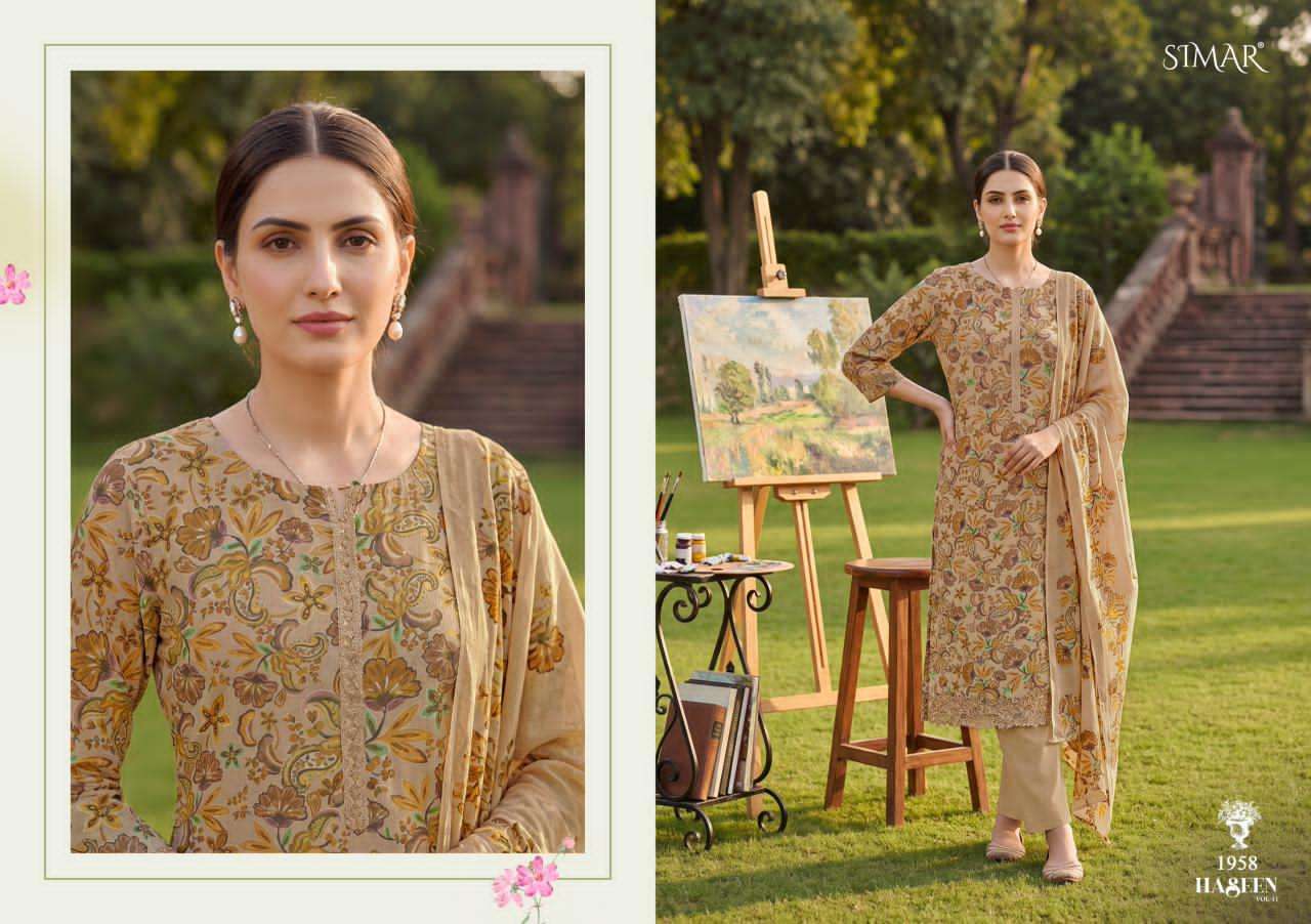 Haseen Vol 11 Simar Viscose Muslin Pant Style Suits Supplier Gujarat
