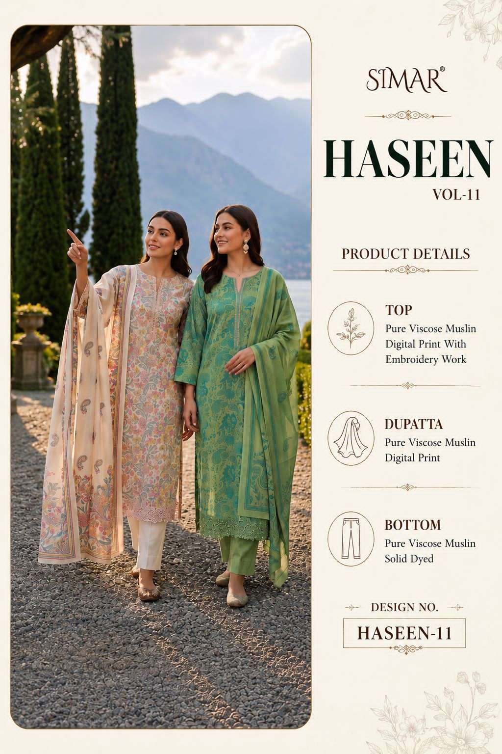 Haseen Vol 11 Simar Viscose Muslin Pant Style Suits Supplier Gujarat