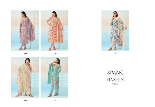Haseen Vol 5 Simar Viscose Muslin Pant Style Suits Wholesale Price