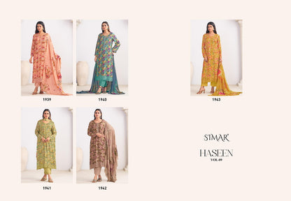 Haseen Vol 9 Simar Viscose Muslin Pant Style Suits Wholesale Price