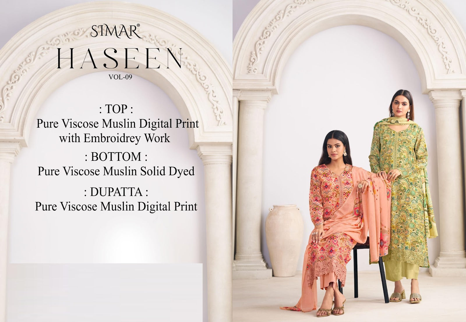 Haseen Vol 9 Simar Viscose Muslin Pant Style Suits Wholesale Price