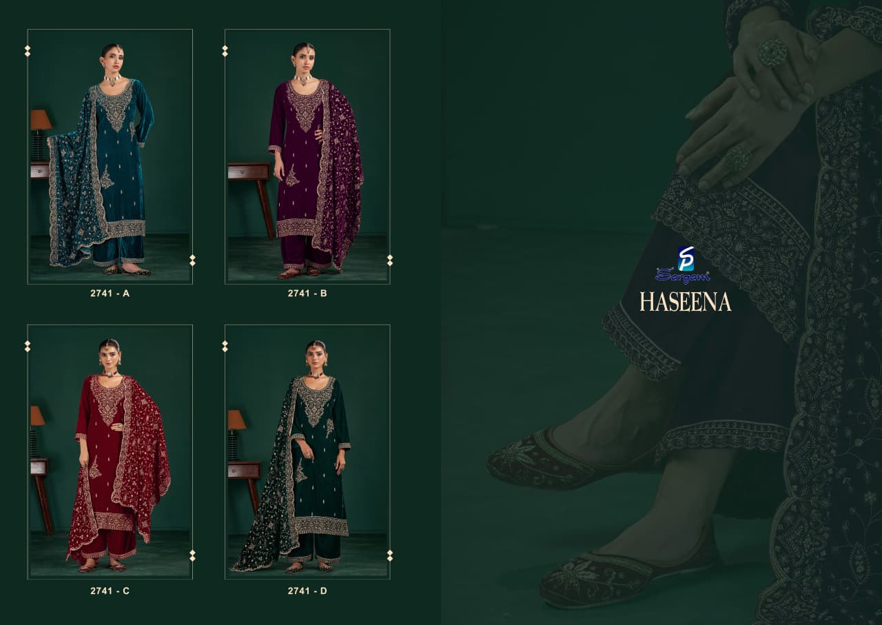 haseena sargam prints velvet suits supplier ahmedabad