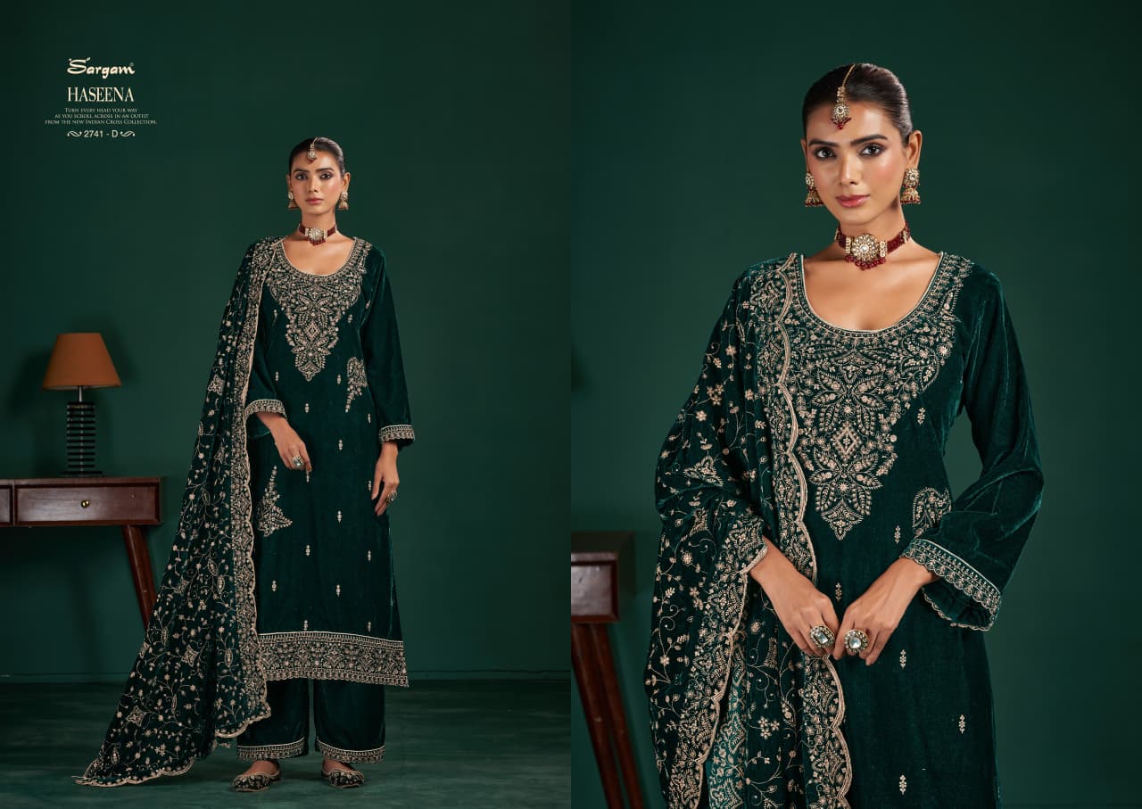 haseena sargam prints velvet suits supplier ahmedabad