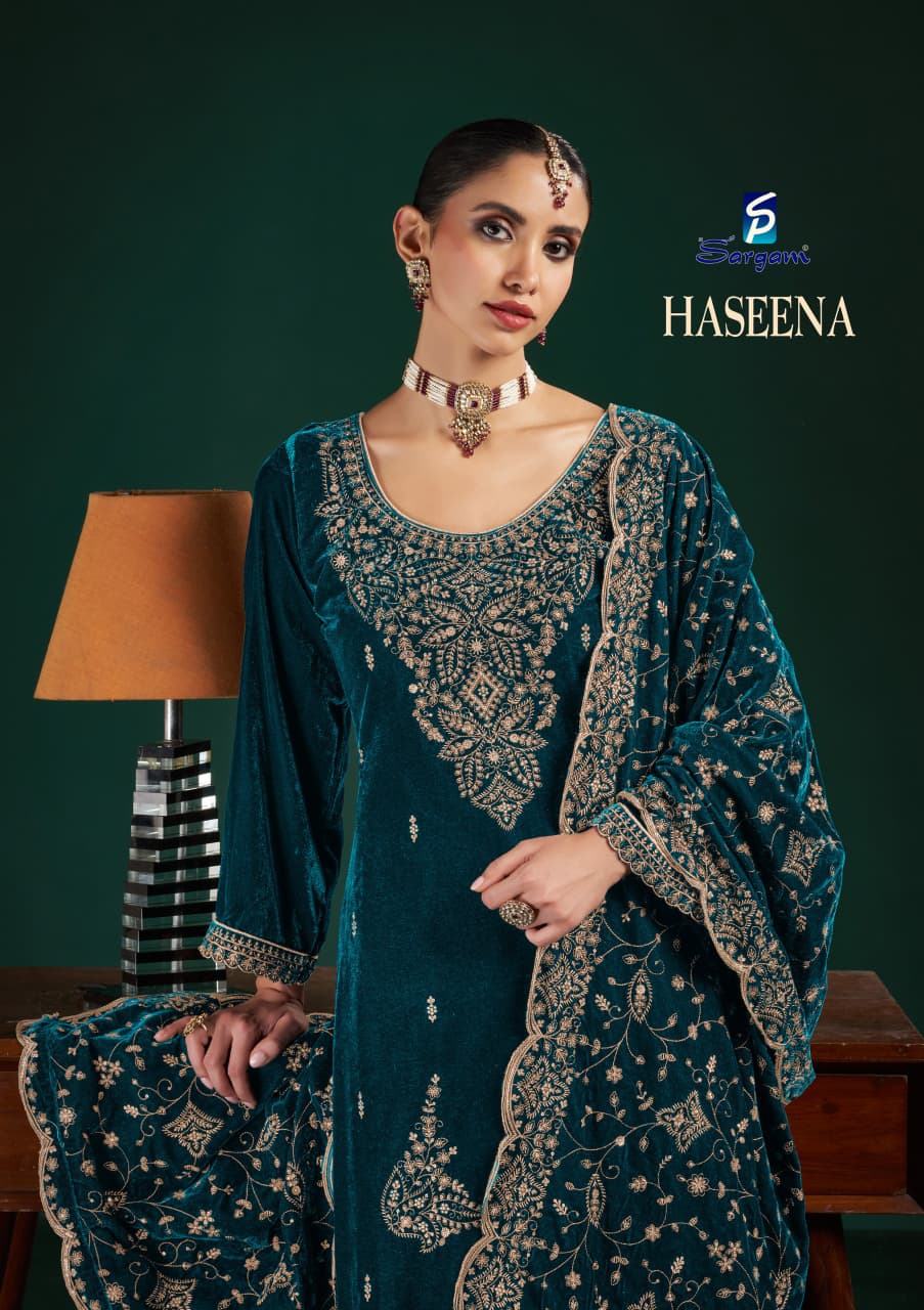 haseena sargam prints velvet suits supplier ahmedabad