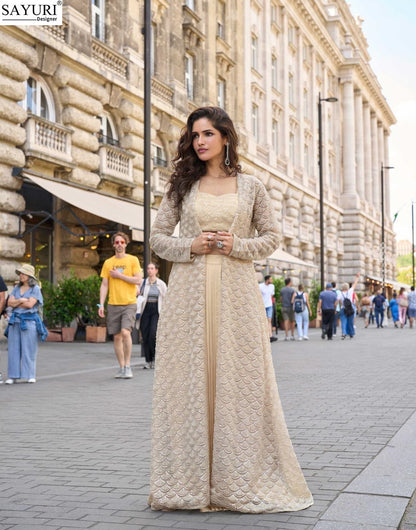 Haseena Sayuri French Crepe Indo Western Pair Supplier Ahmedabad