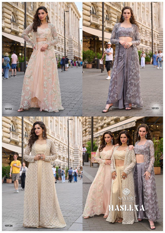 Haseena Sayuri French Crepe Indo Western Pair Supplier Ahmedabad