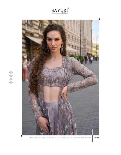 Haseena Sayuri French Crepe Indo Western Pair Supplier Ahmedabad