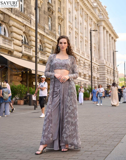 Haseena Sayuri French Crepe Indo Western Pair Supplier Ahmedabad