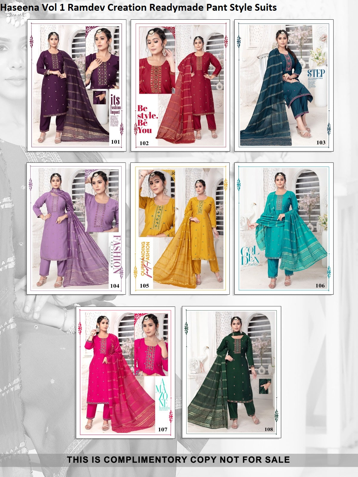 Haseena Vol 1 Ramdev Creation Silk Readymade Pant Style Suits Exporter Gujarat