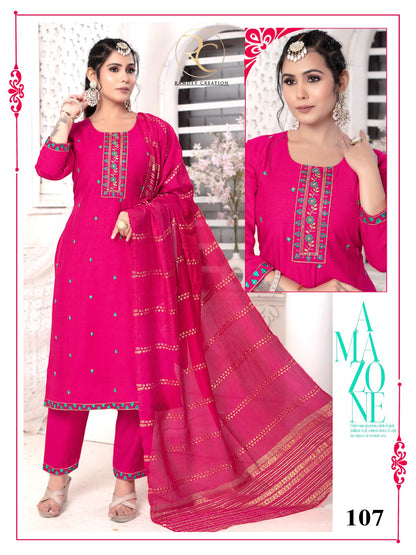 Haseena Vol 1 Ramdev Creation Silk Readymade Pant Style Suits Exporter Gujarat