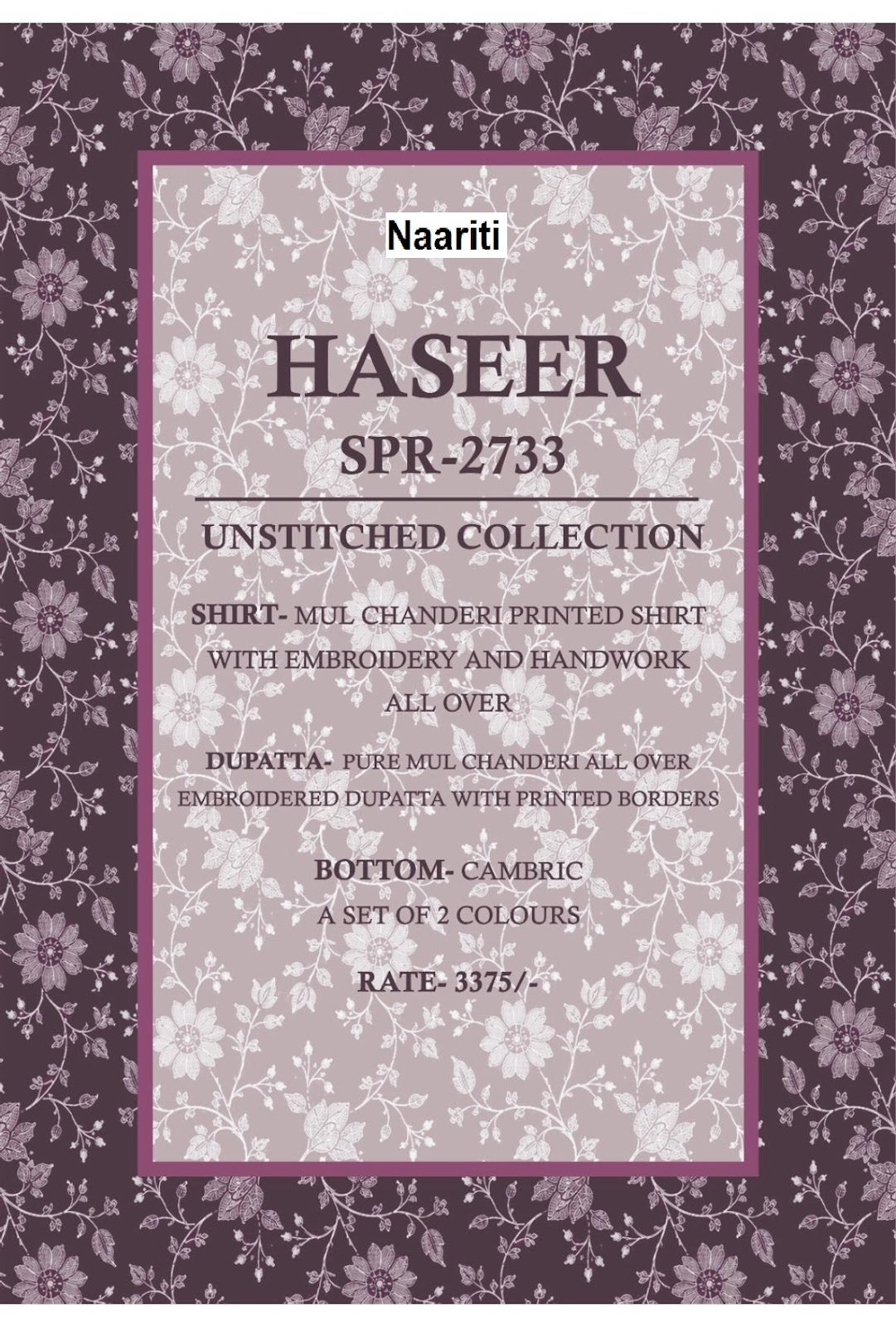 Haseer 2733 Naariti Mul Chanderi Pant Style Suits Exporter Gujarat