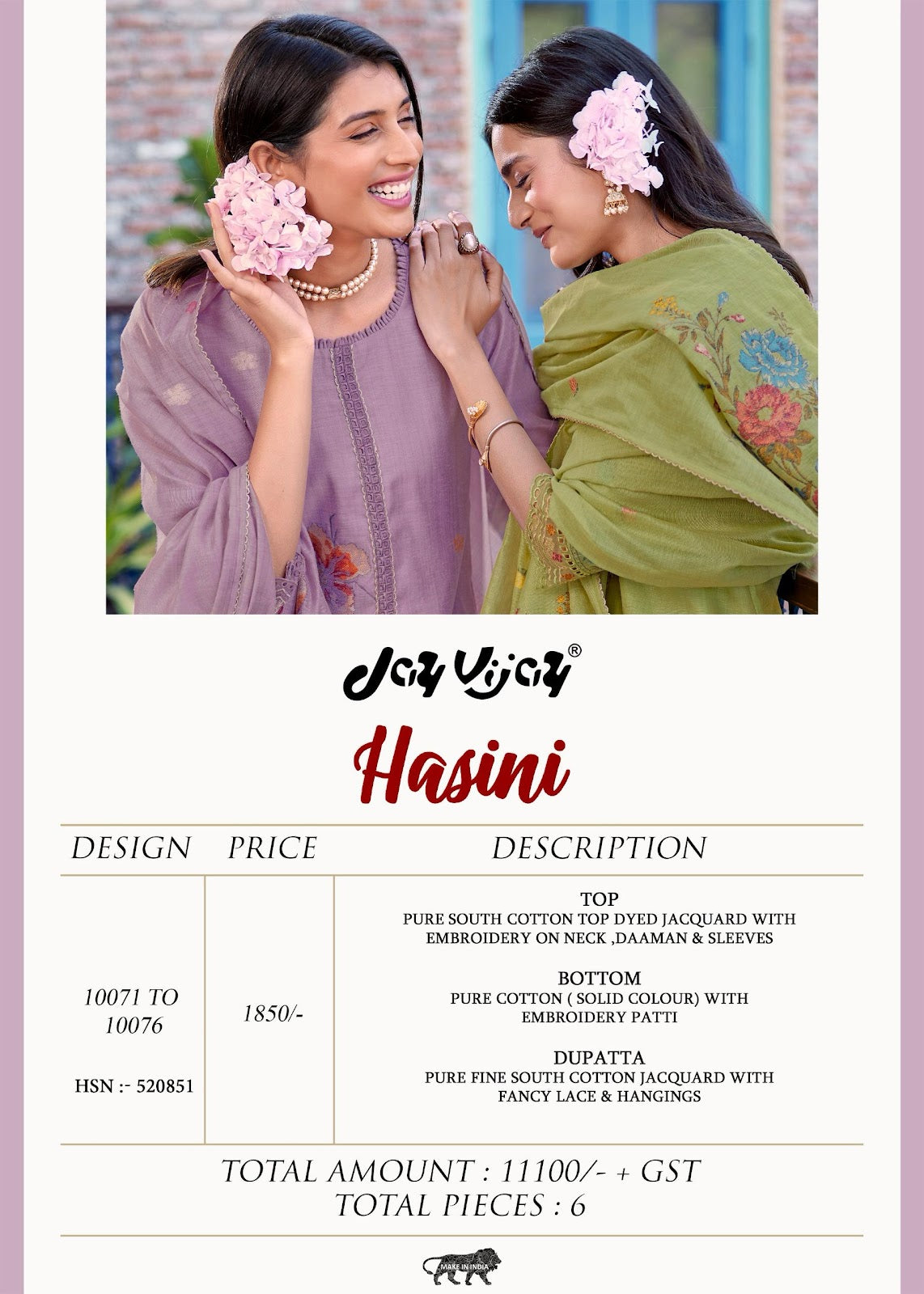 Hasini Jay Vijay South Cotton Pant Style Suits Supplier Gujarat