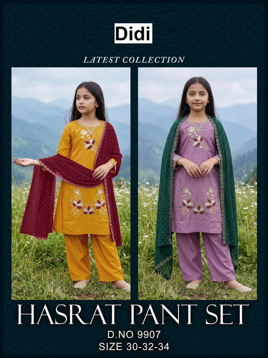 Hasrat Dn 9907 Didi Vichitra Silk Girls Readymade Pant Suits Wholesaler