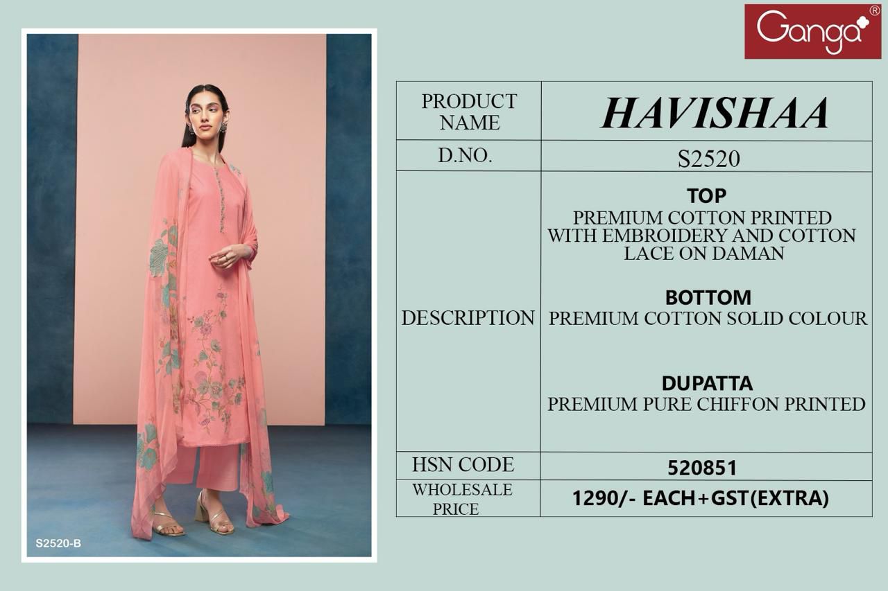 Havishaa-2520 Ganga Premium Cotton Plazzo Style Suits