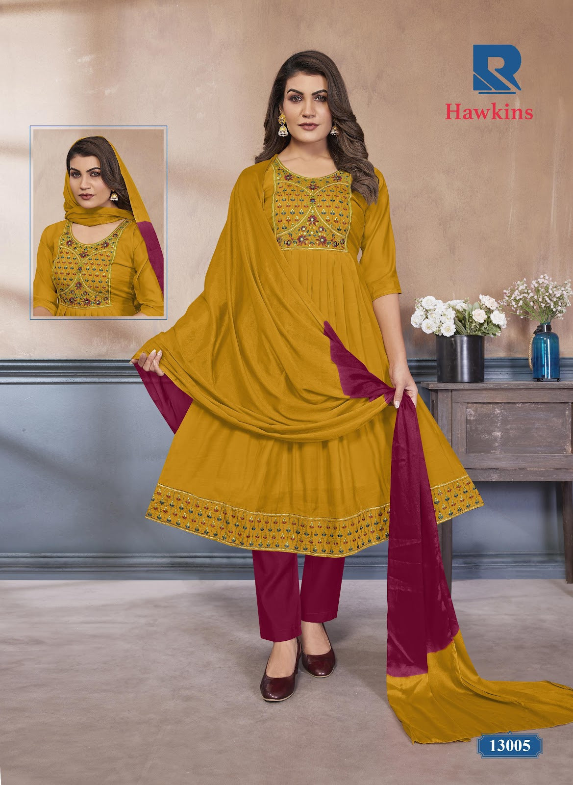 Hawkins Raashi Chanderi Readymade Anarkali Suits Supplier Ahmedabad