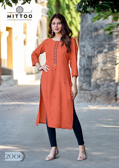 Haya Mittoo Reyon Long Straight Kurti Exporter Ahmedabad