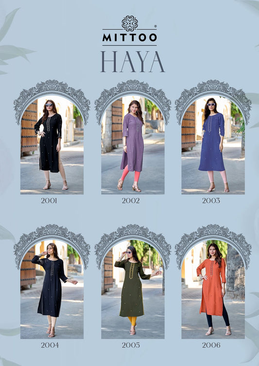 Haya Mittoo Reyon Long Straight Kurti Exporter Ahmedabad