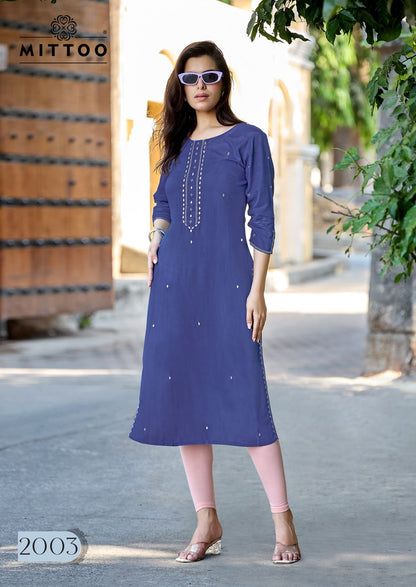 Haya Mittoo Reyon Long Straight Kurti Exporter Ahmedabad