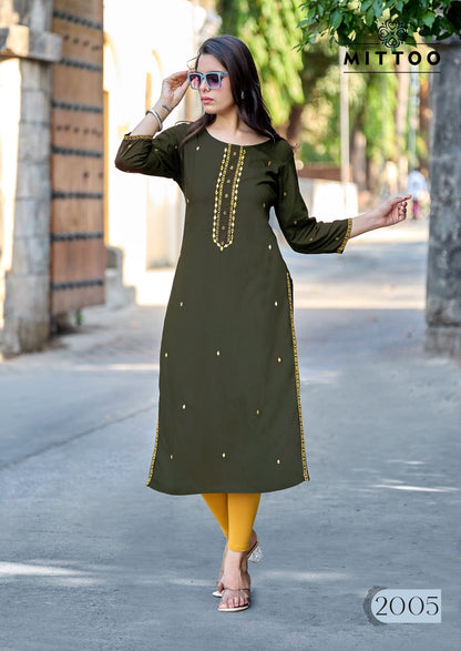 Haya Mittoo Reyon Long Straight Kurti Exporter Ahmedabad
