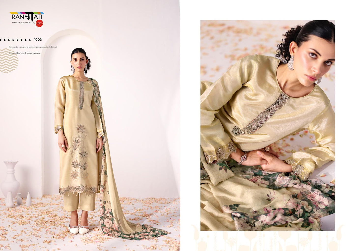 Haya Rangati Prints Silk Pant Style Suits Wholesaler Ahmedabad