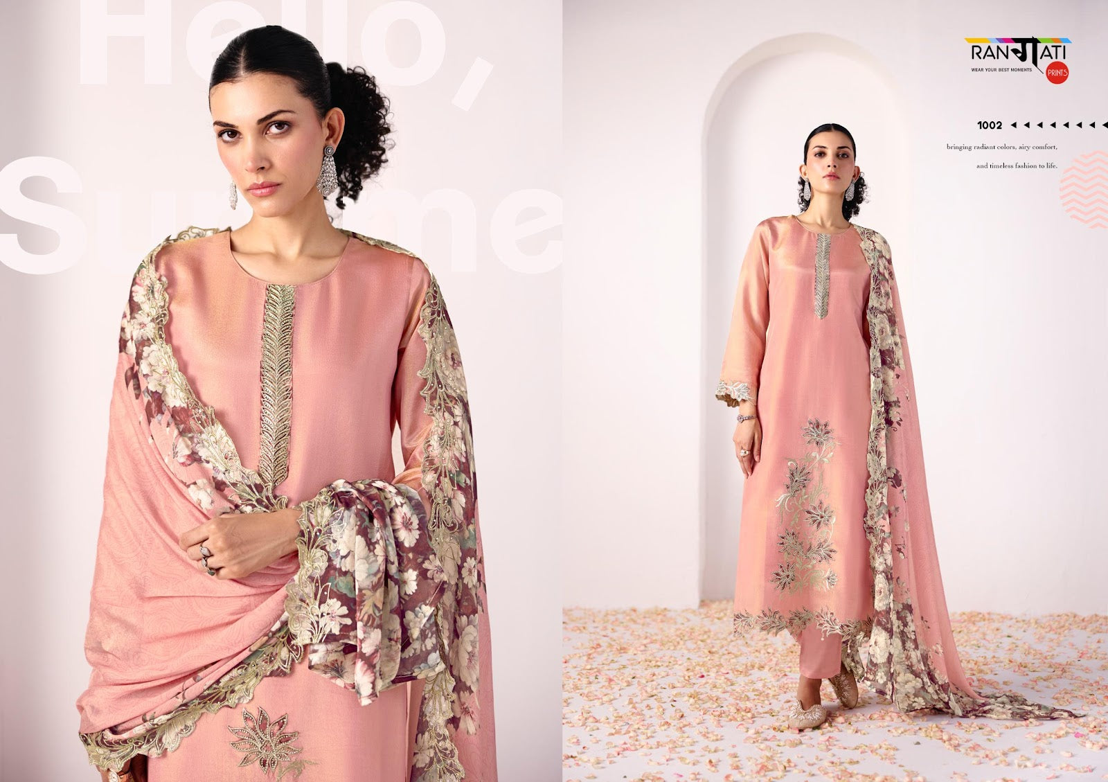 Haya Rangati Prints Silk Pant Style Suits Wholesaler Ahmedabad