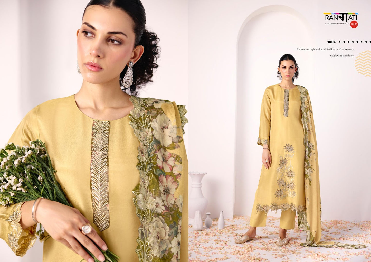 Haya Rangati Prints Silk Pant Style Suits Wholesaler Ahmedabad
