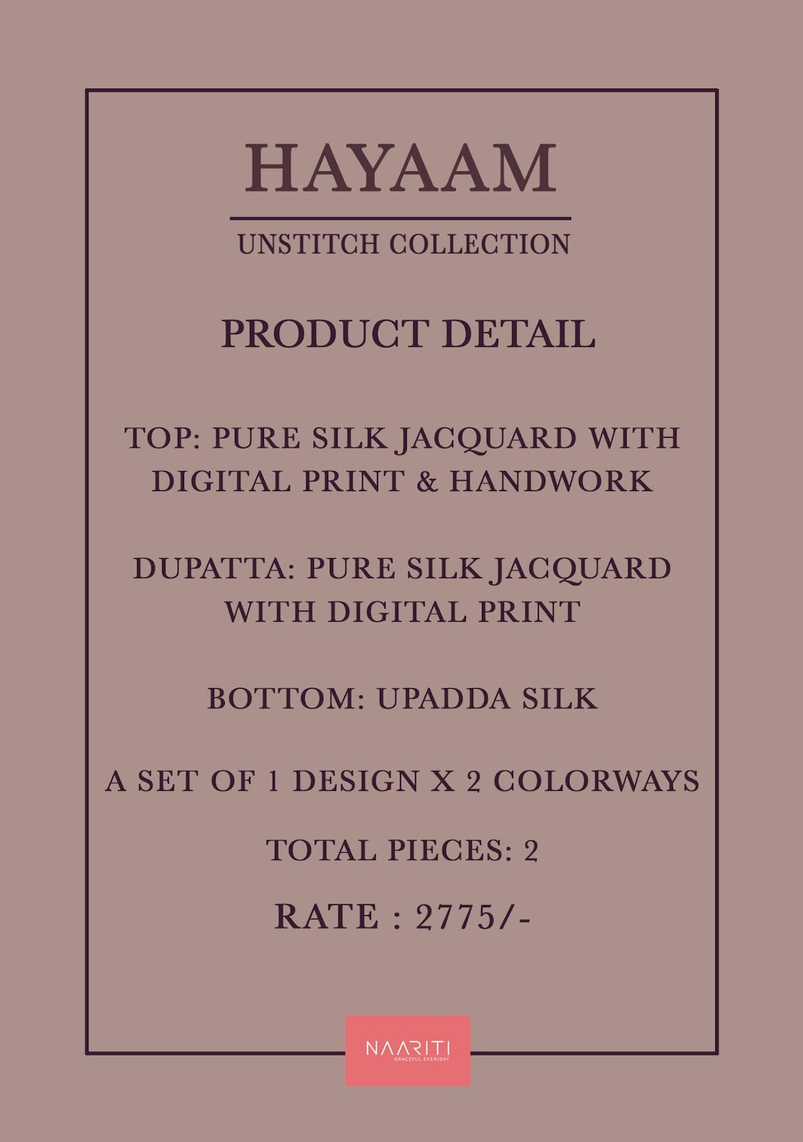 Hayaam Naariti Pure Silk Pant Style Suits Manufacturer Gujarat