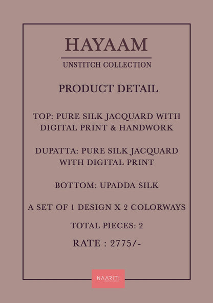 Hayaam Naariti Pure Silk Pant Style Suits Manufacturer Gujarat