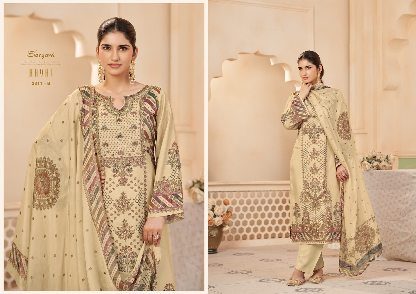 Hayat Sargam Prints Bemberg Muslin Pant Style Suits Supplier Gujarat
