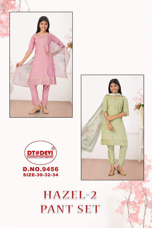 Hazel 2 D No 9456 Dt Devi Roman Girls Readymade Pant Suits Supplier Gujarat