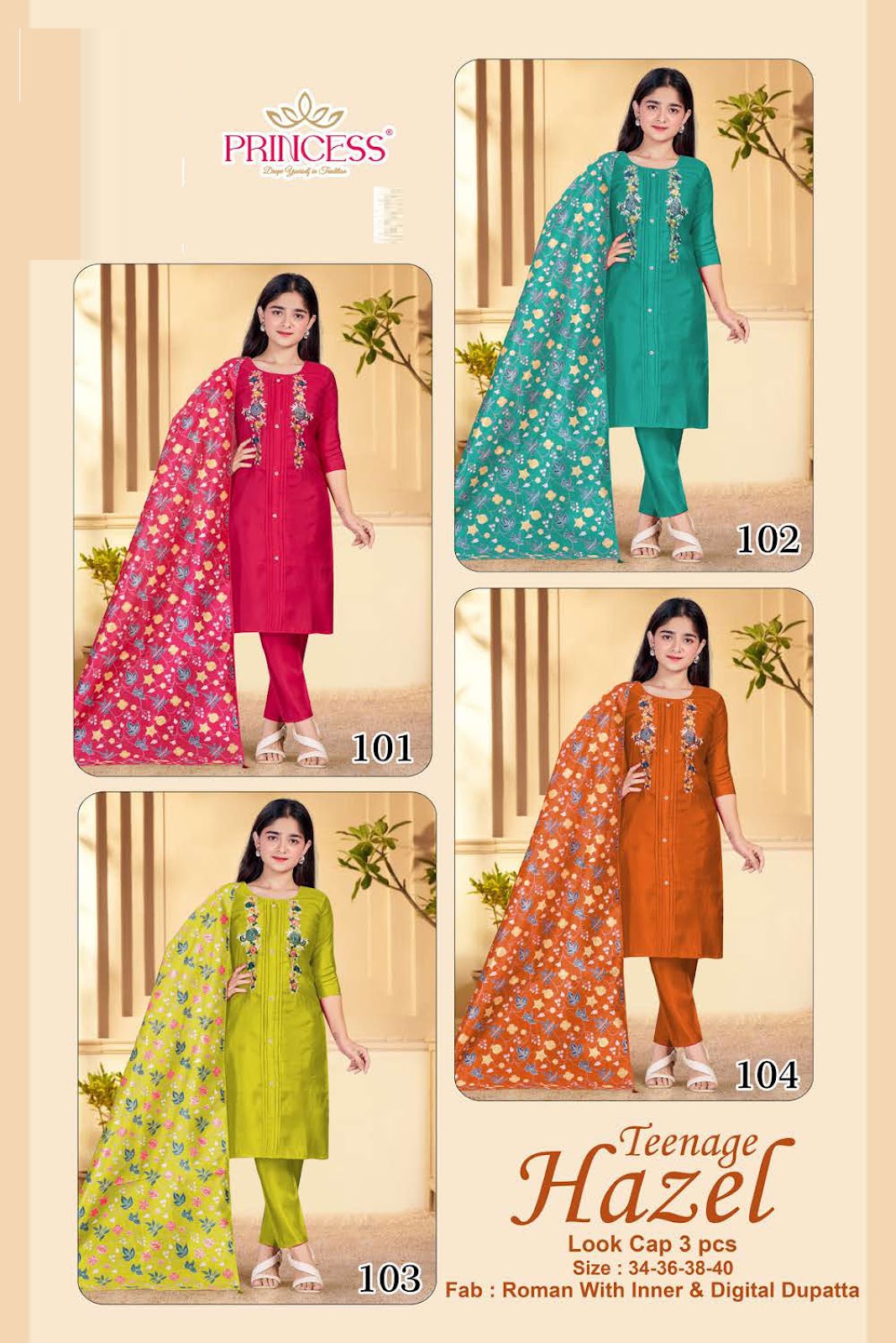 Hazel Princess Creation Roman Girls Readymade Pant Suits Wholesale Rate