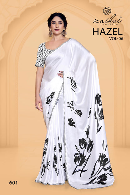 Hazel Vol 6 Kashvi Creation Satin Sarees Wholesaler India