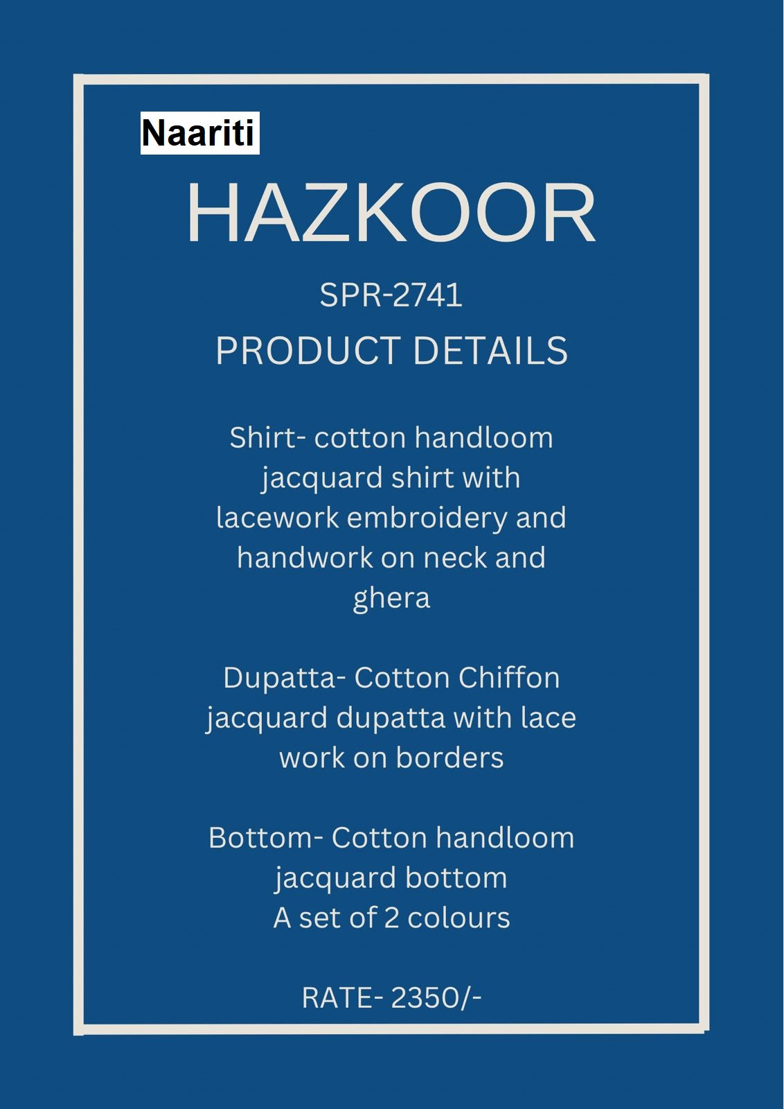 Hazkoor Naariti Handloom Pant Style Suits Exporter Ahmedabad