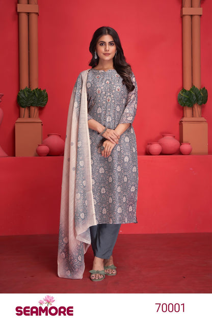 Hazoori Seamore Art Silk Readymade Pant Style Suits Exporter India