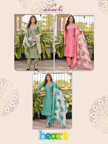 Heart Aanchi Barsana Silk Readymade Pant Style Suits Wholesaler