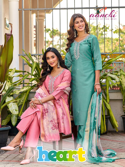 Heart Aanchi Barsana Silk Readymade Pant Style Suits Wholesaler