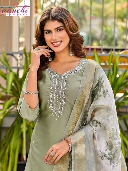 Heart Aanchi Barsana Silk Readymade Pant Style Suits Wholesaler