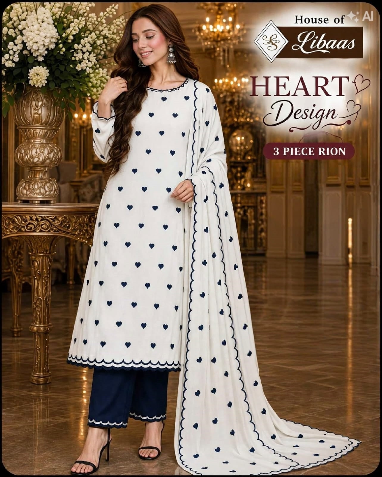 Heart Design House Of Libaas Reyon Karachi Salwar Suits Wholesaler