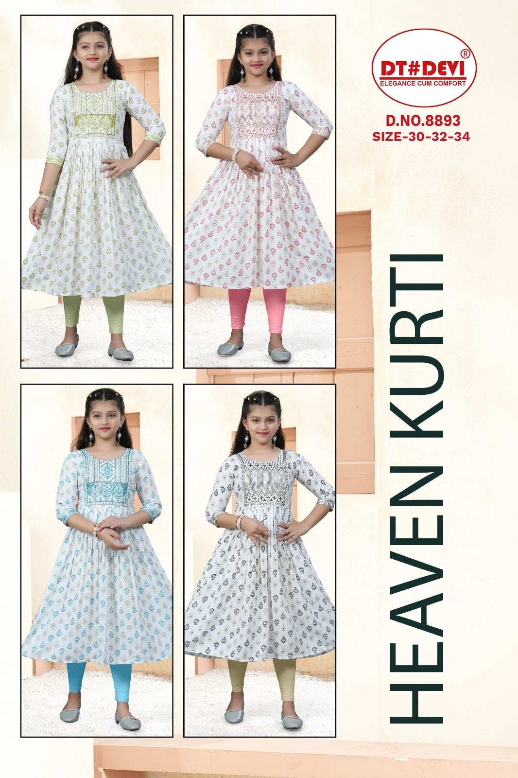 Heaven 8893 Dt Devi Rayon Girls Anarkali Kurti Supplier India
