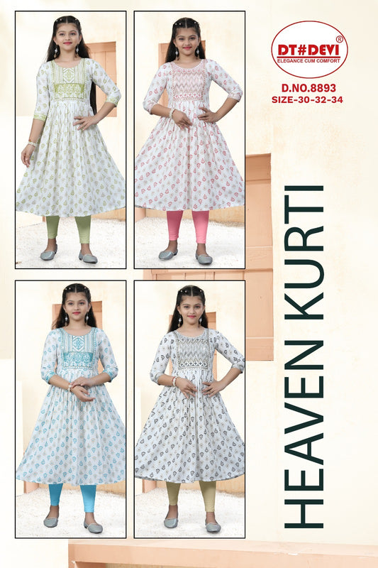 Heaven 8893 Dt Devi Rayon Girls Anarkali Kurti Supplier India