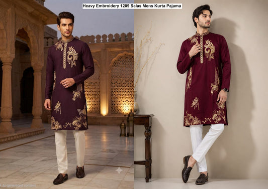 Heavy Embroidery 1209 Salas Premium Lachka Mens Kurta Pajama Wholesale Price