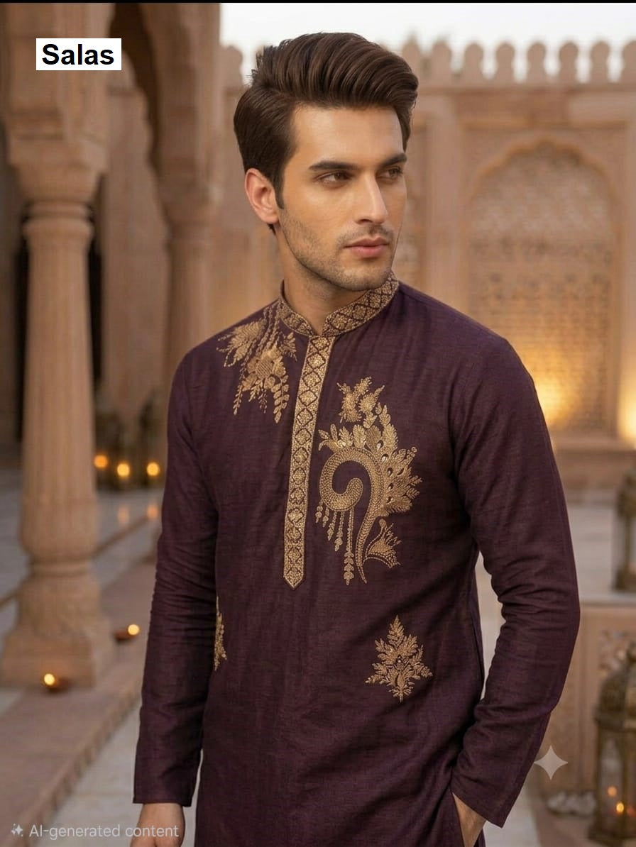Heavy Embroidery 1209 Salas Premium Lachka Mens Kurta Pajama Wholesale Price