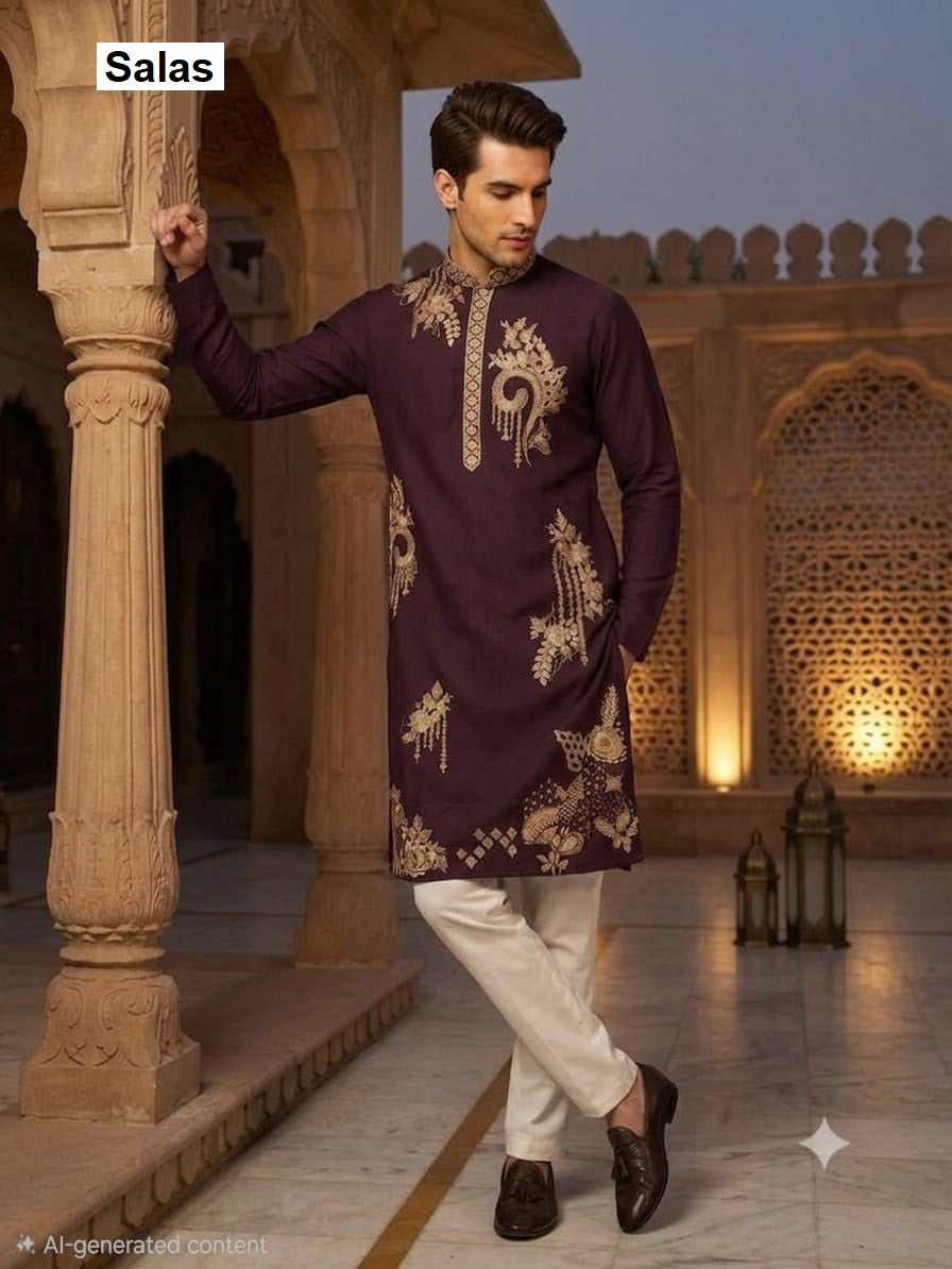 Heavy Embroidery 1209 Salas Premium Lachka Mens Kurta Pajama Wholesale Price