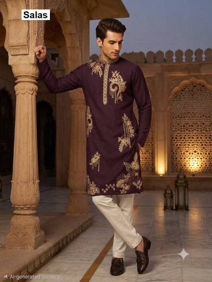 Heavy Embroidery 1209 Salas Premium Lachka Mens Kurta Pajama Wholesale Price