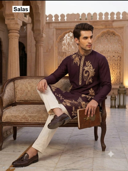 Heavy Embroidery 1209 Salas Premium Lachka Mens Kurta Pajama Wholesale Price