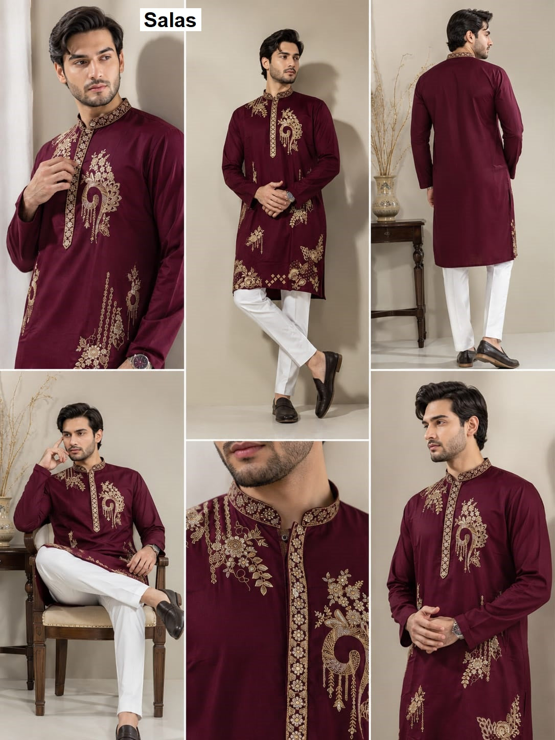 Heavy Embroidery 1209 Salas Premium Lachka Mens Kurta Pajama Wholesale Price