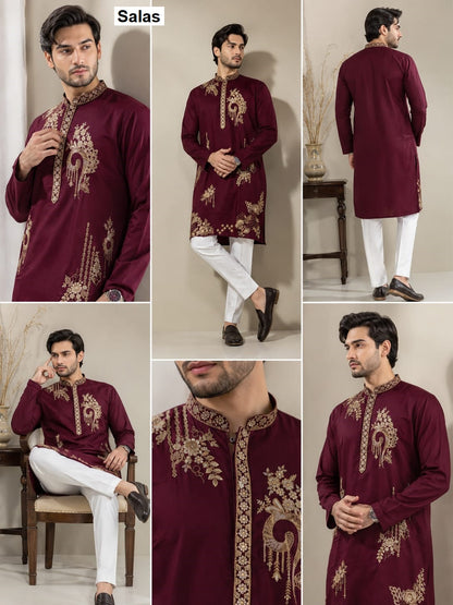 Heavy Embroidery 1209 Salas Premium Lachka Mens Kurta Pajama Wholesale Price