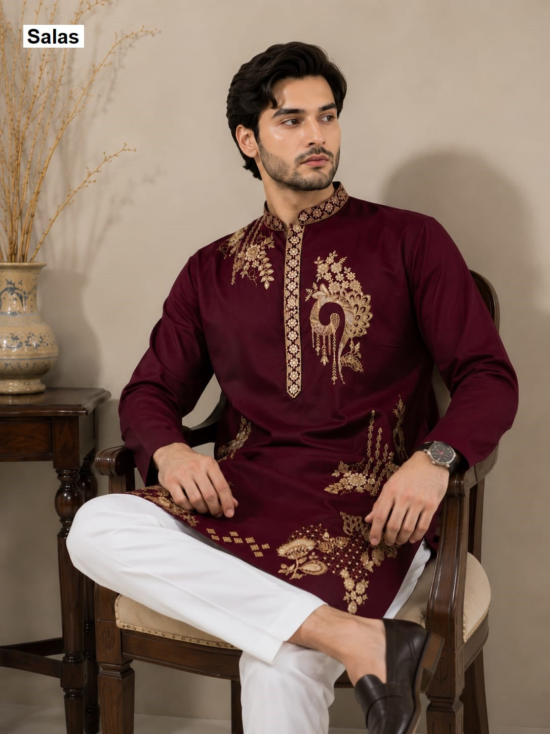 Heavy Embroidery 1209 Salas Premium Lachka Mens Kurta Pajama Wholesale Price