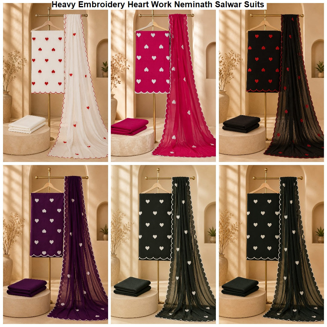 Heavy Embroidery Heart Work Neminath Rayon 14Kg Salwar Suits Supplier Ahmedabad