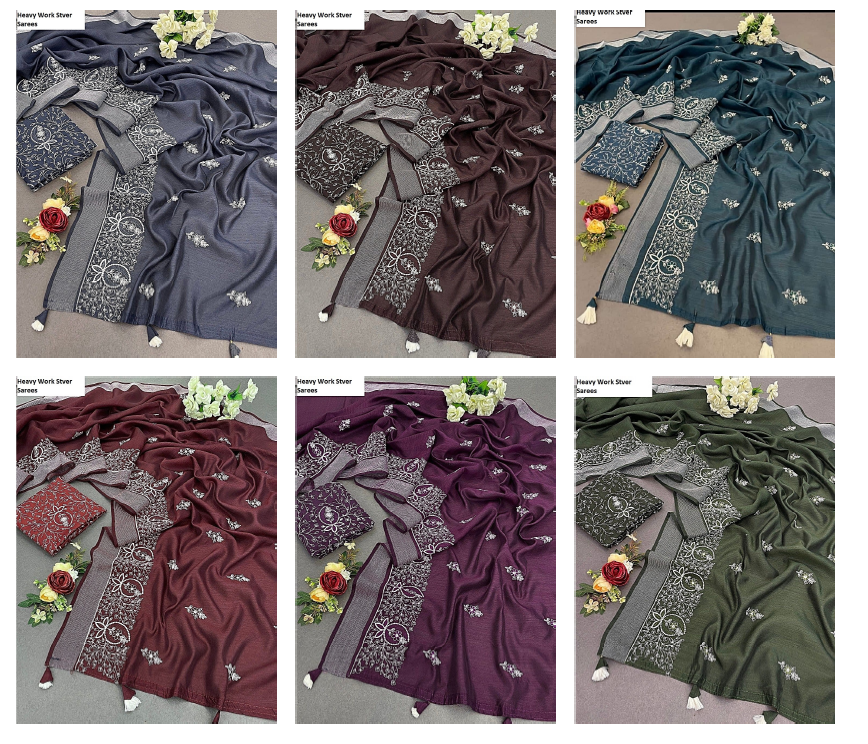 Heavy Work Stver Cotton Sarees Wholesale Price
